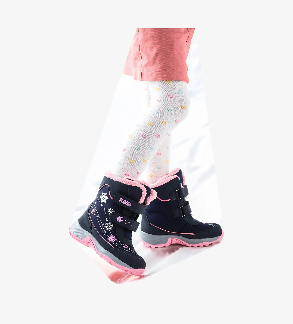 Kiko Kids Kartanesi Cırtlı Kız Çocuk Kar Bot Soğuk Suya Dayanıklı Lacivert - Pembe - Görsel 1