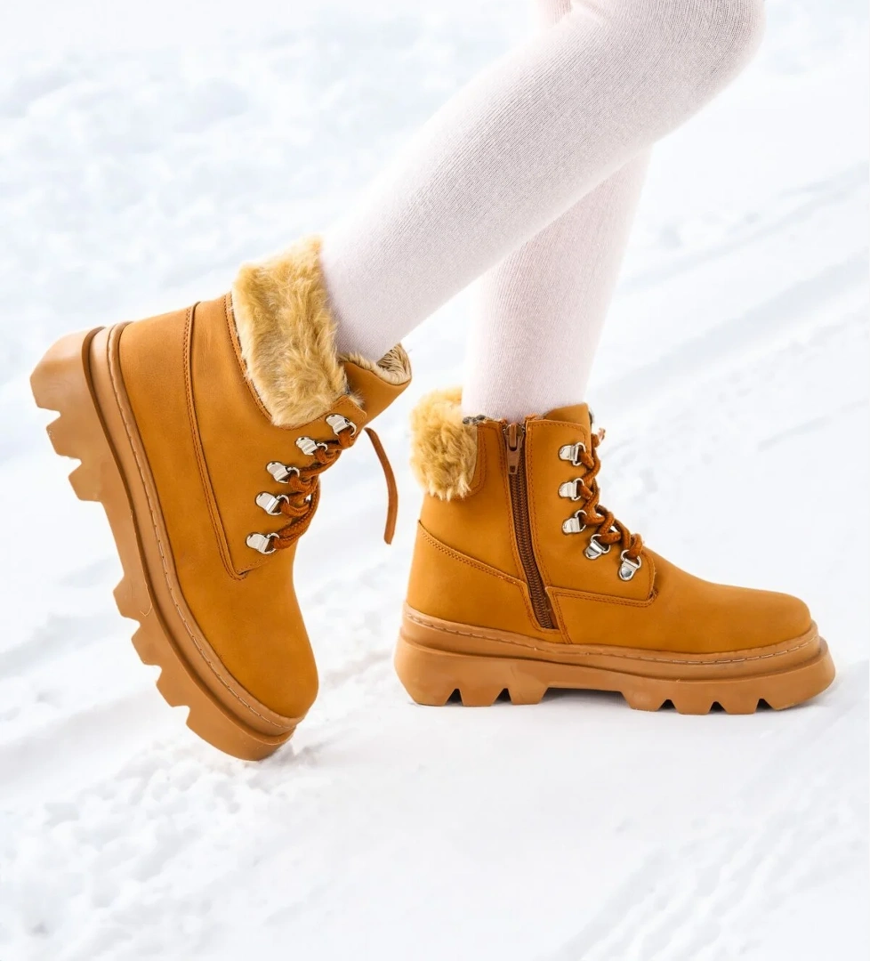 500 Günlük Fermuarlı Kız Çocuk Bot Ayakkabı Taba - Görsel 1