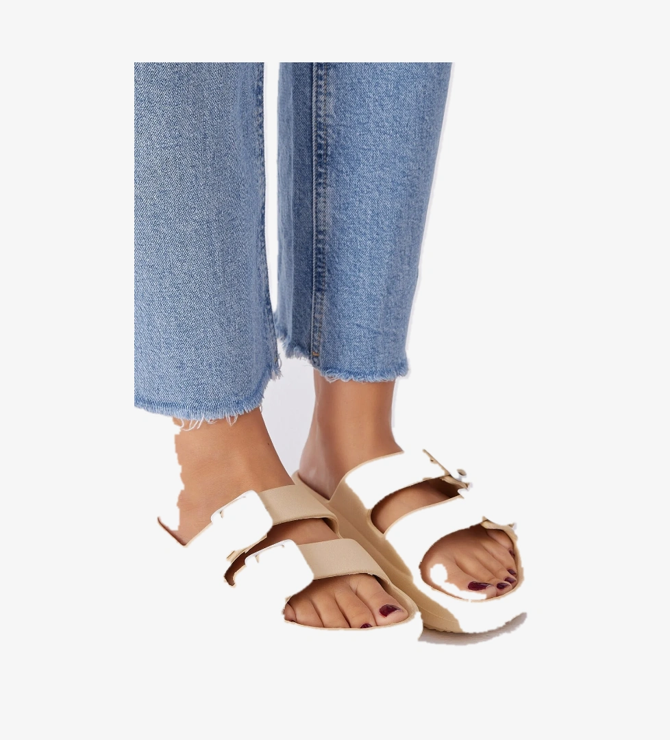 Kadın Krem Rahat Kalıp Tokalı Yüksek Taban Eva Terlik - Görsel 1