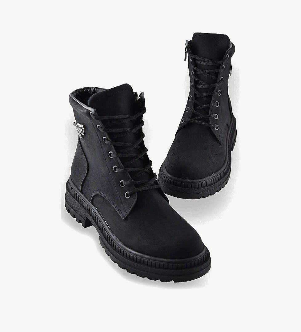 633 Günlük Bağcıklı Fermuarlı Kadın Bot Ayakkabı Postal Çizme - Görsel 1