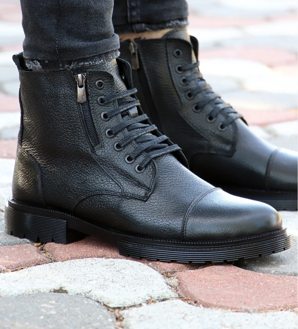 . 232-4241 Kaymaz Taban Fermuarlı Hakiki Deri Erkek Bot - Görsel 1