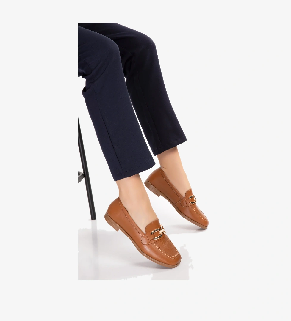 Gondol Hakiki Deri Kadın Köşeli Burun Loafer esl.b06