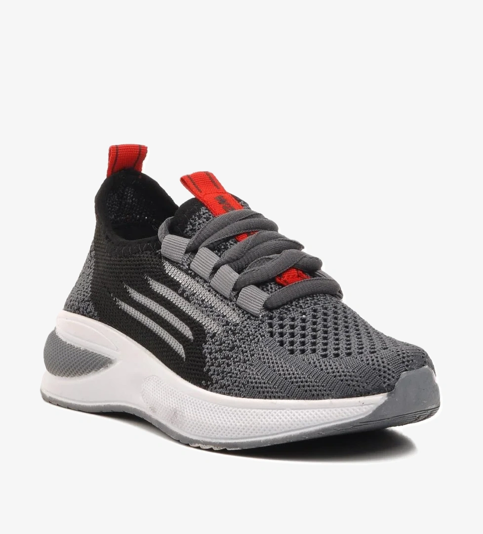 Ravello-P Füme-Siyah-Kırmızı Süs Bağcıklı Fileli Çocuk Spor Ayakkabı