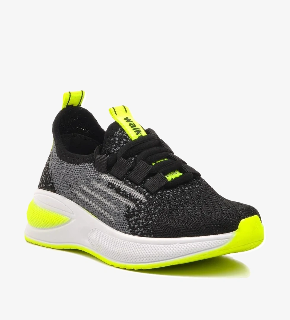 Ravello-P Siyah-Beyaz-Sarı Fileli Süs Bağcıklı Çocuk Spor Ayakkabı - Görsel 1