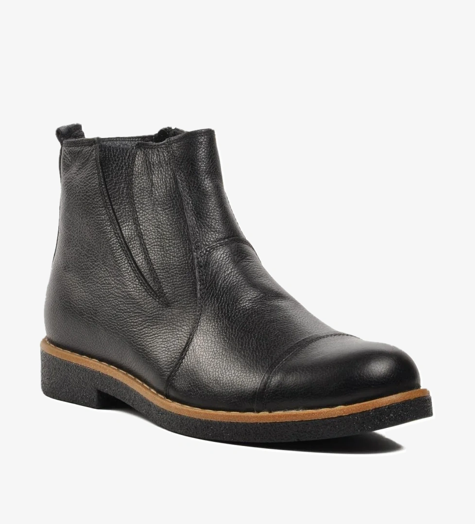 1311 Siyah Hakiki Deri İçi Kürklü Erkek Bot - Görsel 1