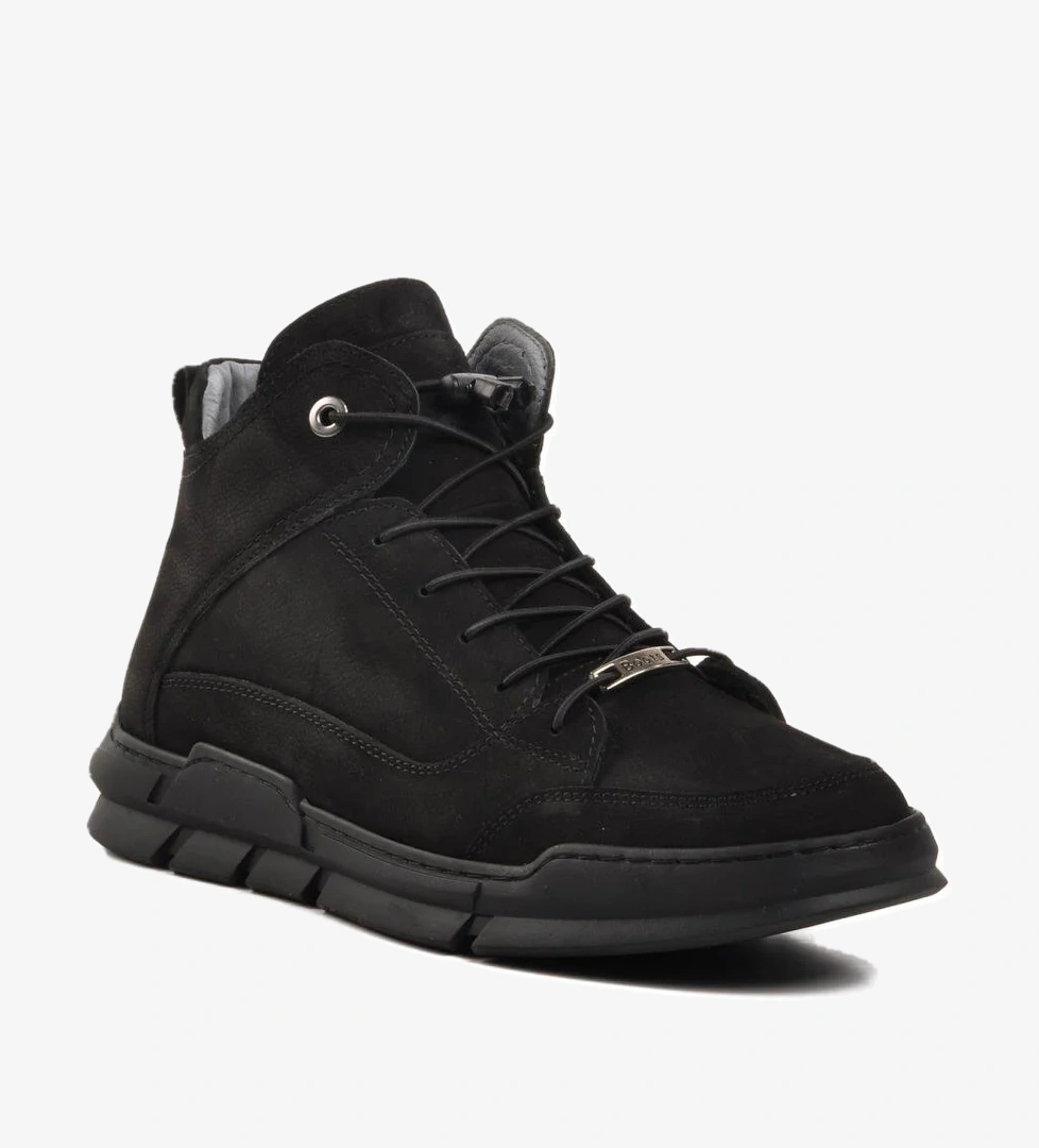 725 Siyah Nubuk Hakiki Deri İçi Kürklü Erkek Bot