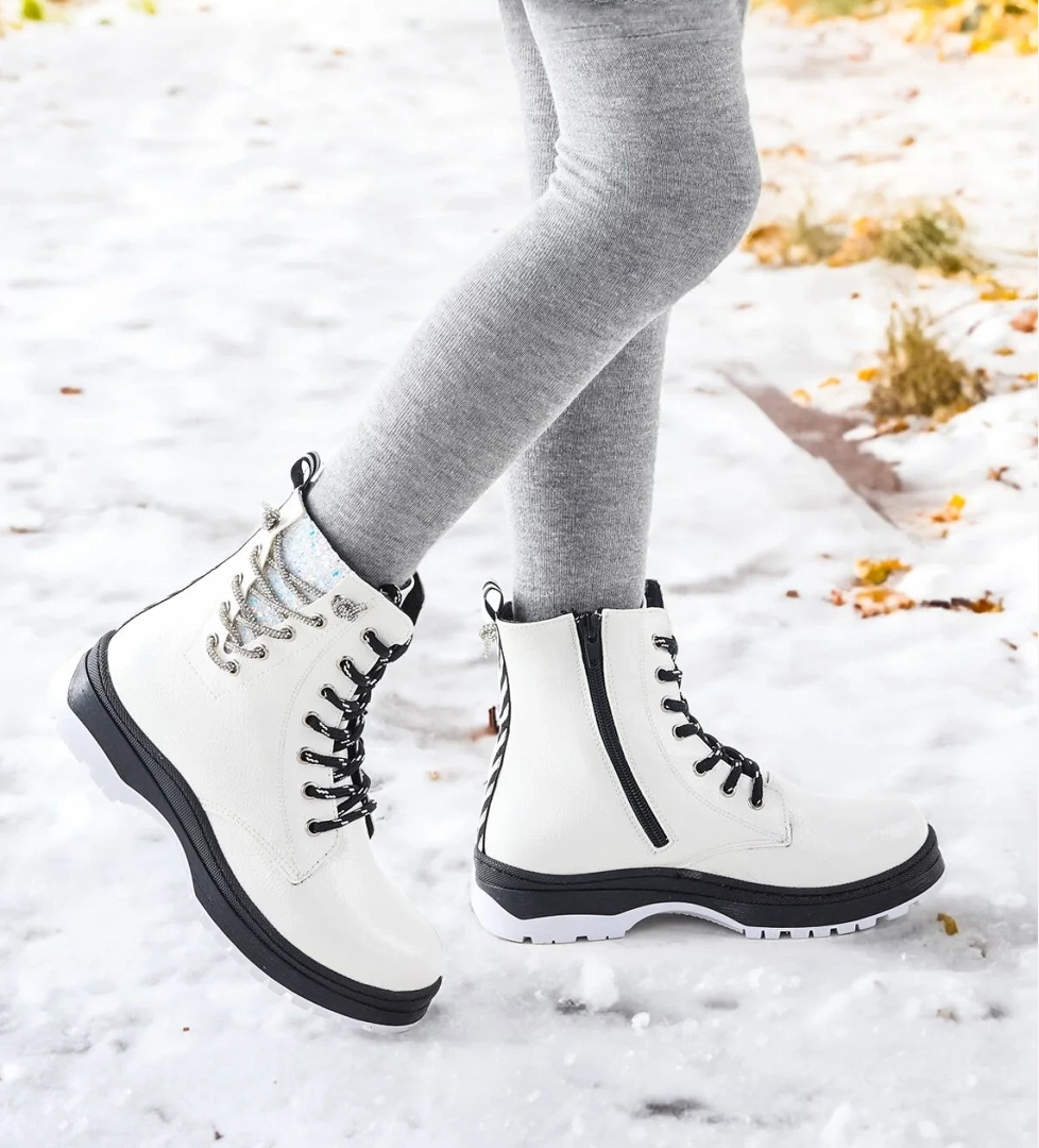 Termo Taban Kız Çocuk Bot 621 Kırışık Taşlı Beyaz