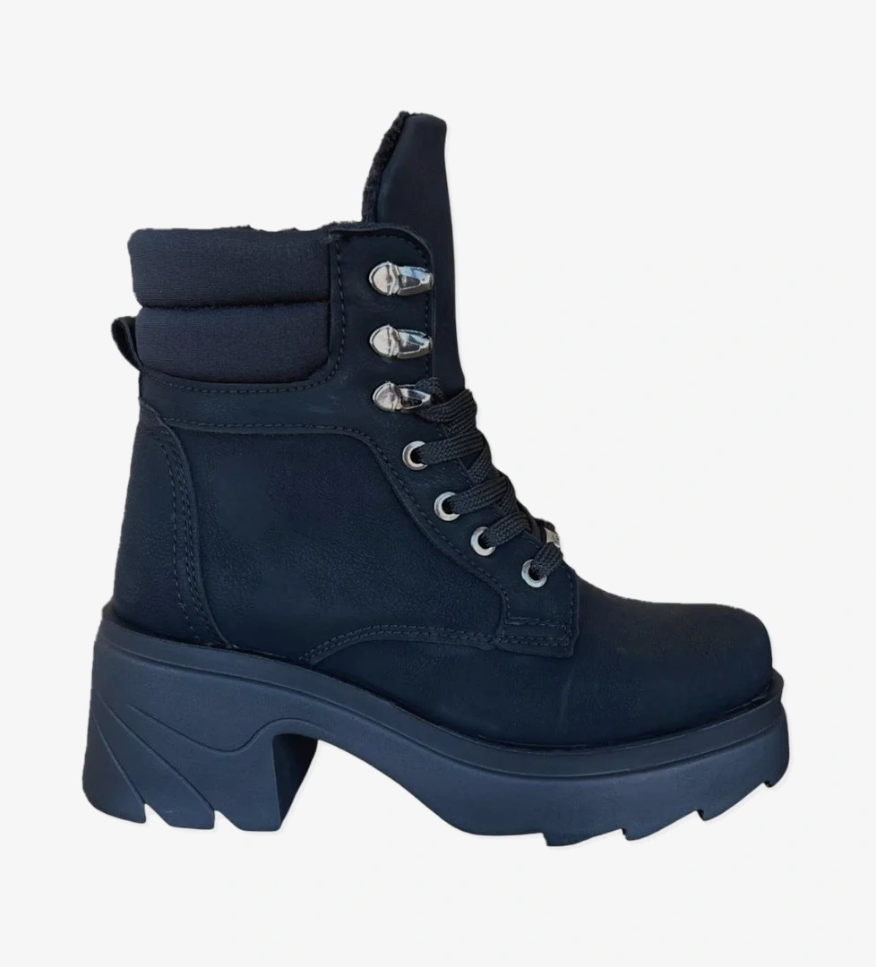 Liger Nubuk Bağcıklı Fermuarlı Kalın Taban Kadın Bot SİYAH model görseli