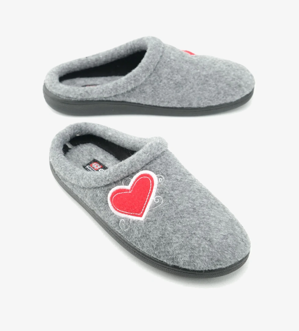 Kışlık Kadın Ev Bahçe Comfort Taban Nakışlı Kalp Desenli Keçe Terlik - Görsel 1