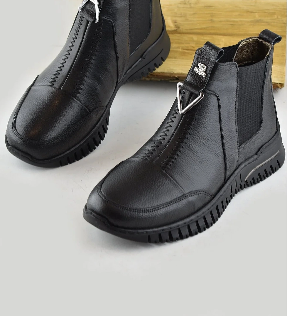 1833 Tam Ortopedik Siyah Hakiki Deri Kadın Bot Ayakkabı Anne Kışlık Deri Bot