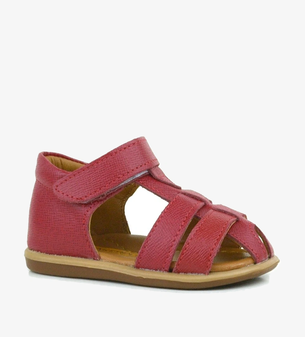 Rakerplus Hakiki Deri Kırmızı Cırtlı Bebek Sandalet Ayakkabı model görseli