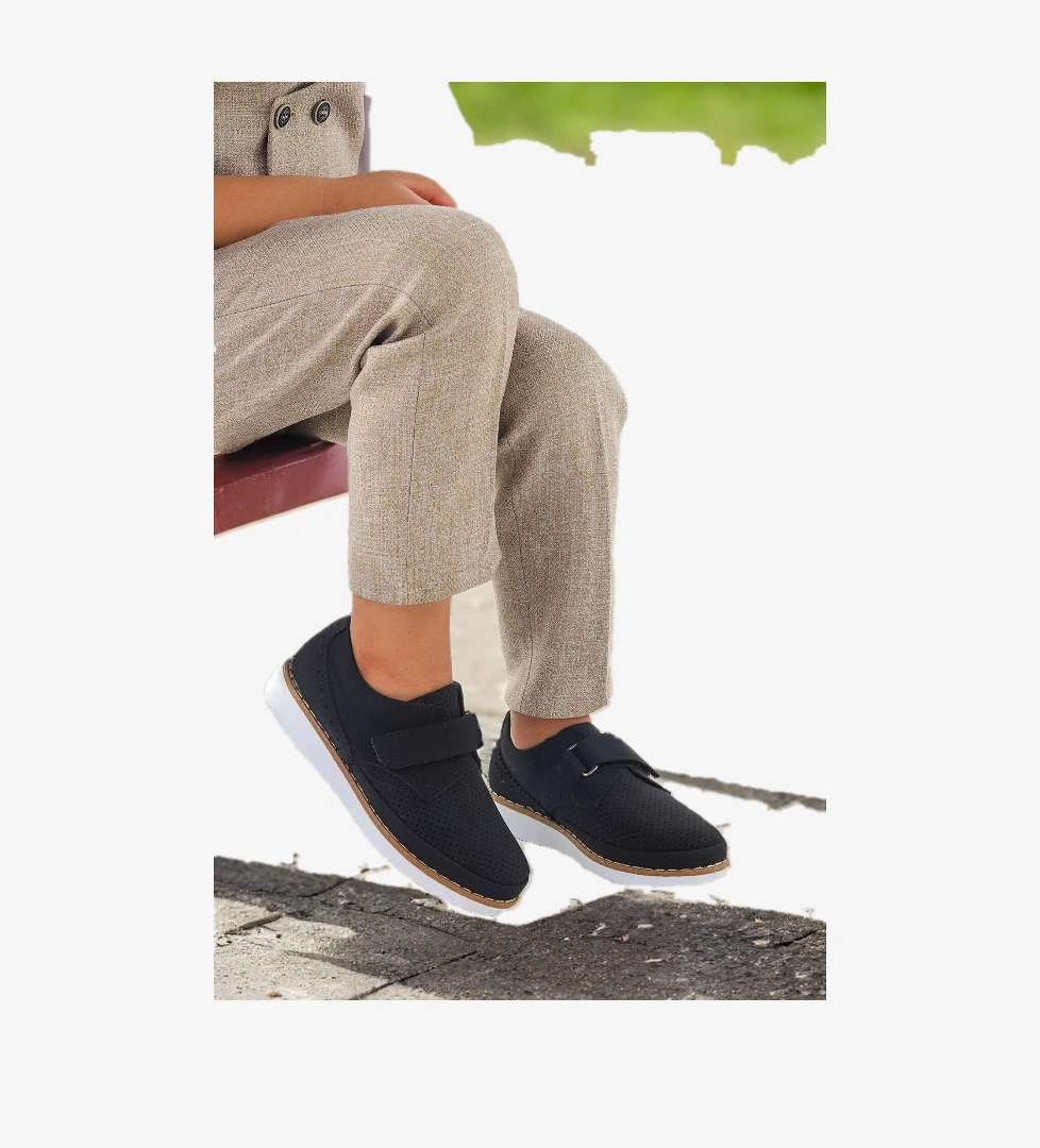 Cırtlı Erkek Çocuk Okul Sünnet Ayakkabısı 100 Nubuk Siyah