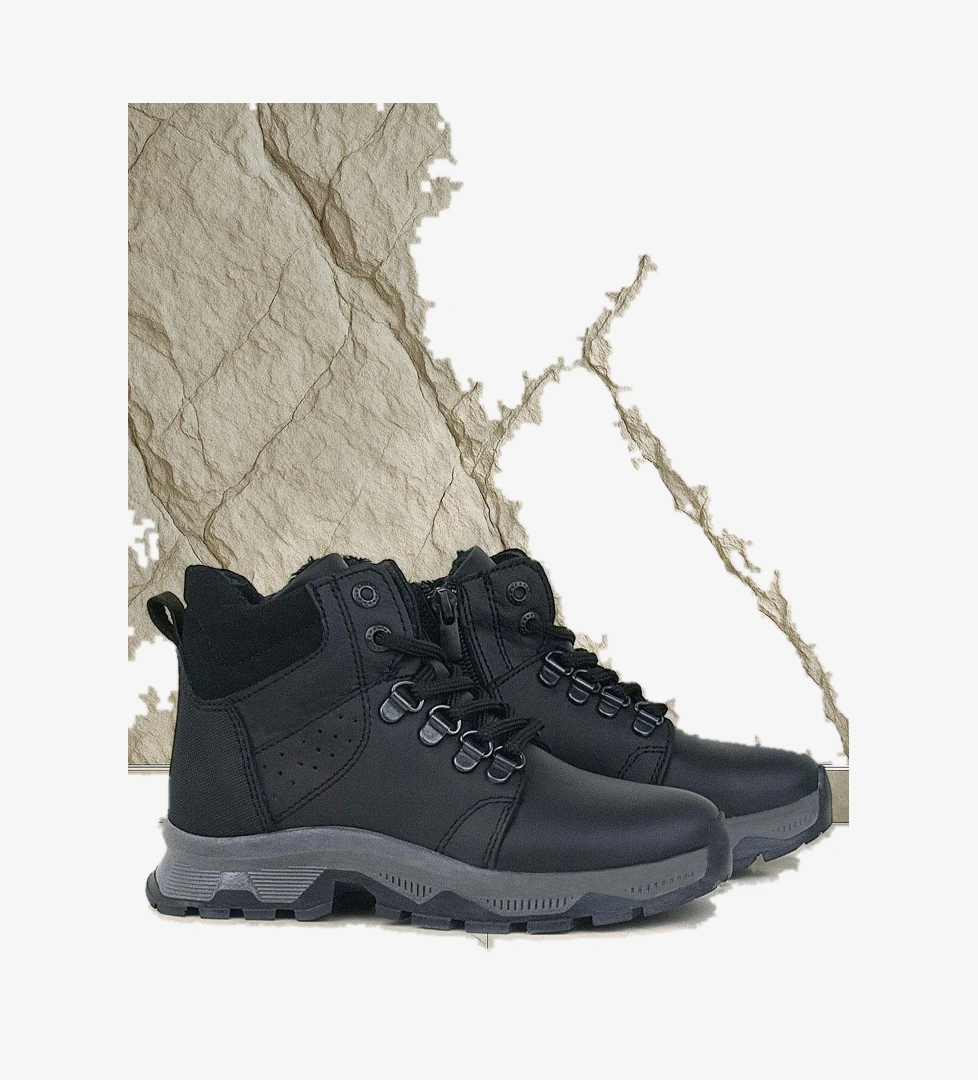 Rakerplus Hakiki Deri Siyah Fermuarlı Trekking Erkek Çocuk Bot model görseli