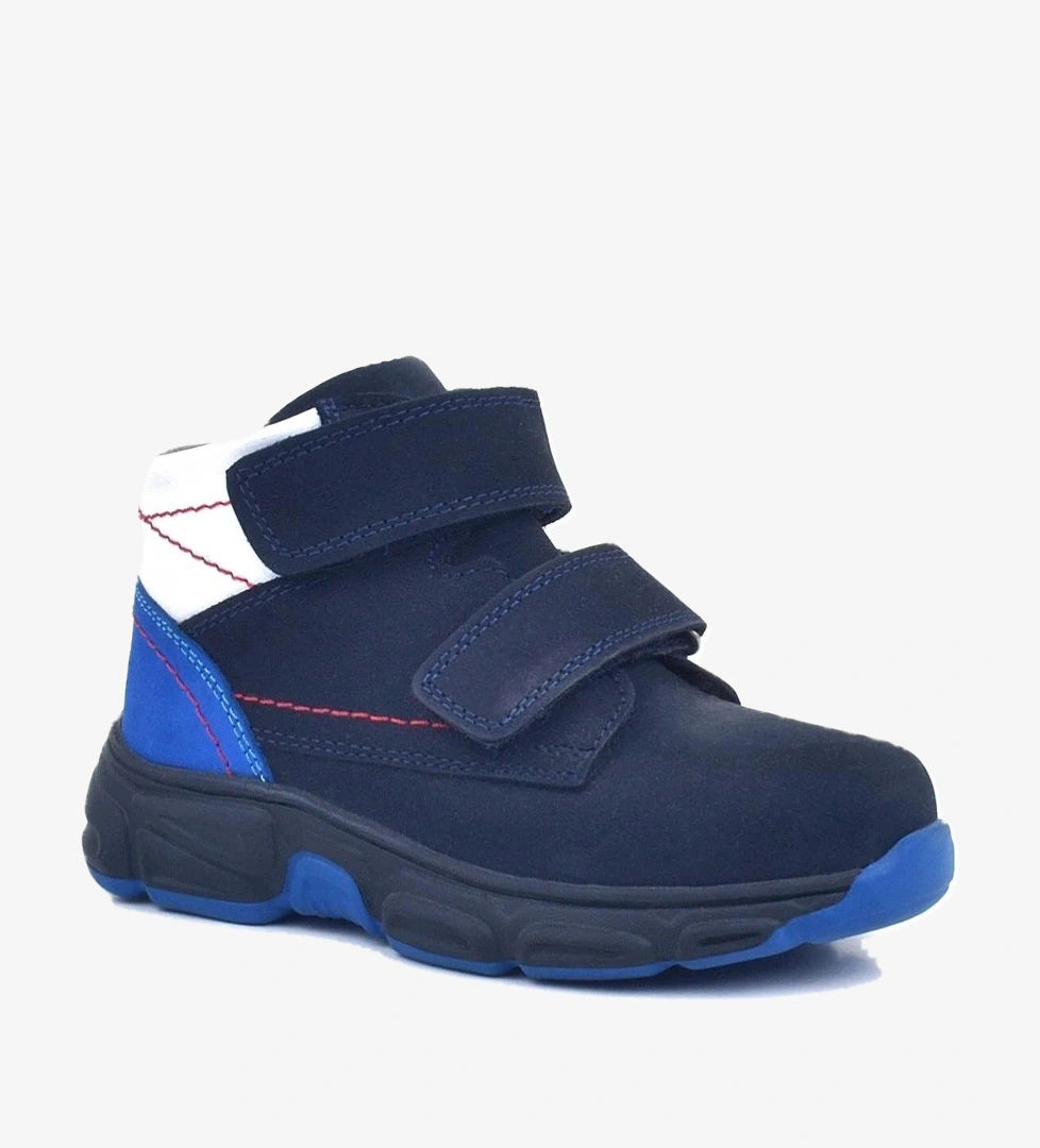 Hakiki Deri Lacivert Cırtlı Kürklü Çocuk Spor Bot - Görsel 1