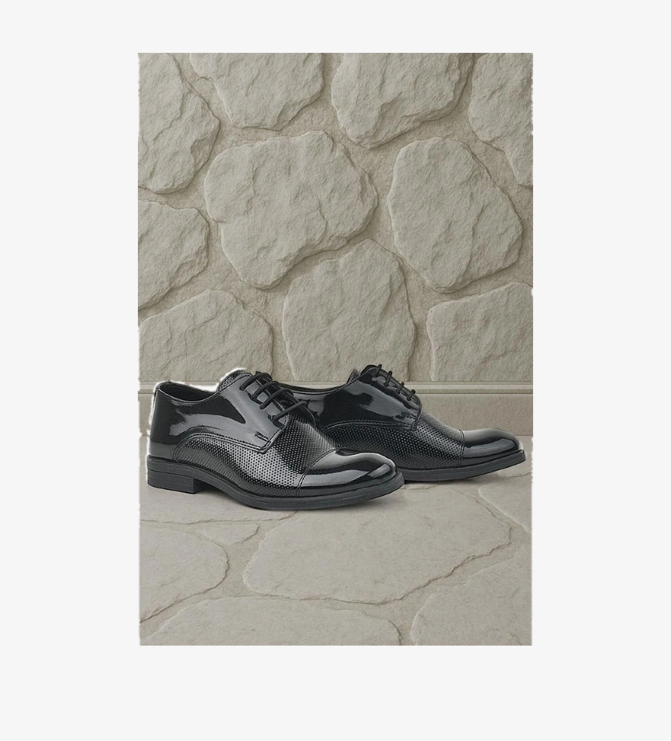 Siyah Rugan Bağcıklı Oxford Çocuk Klasik Ayakkabı - Görsel 1