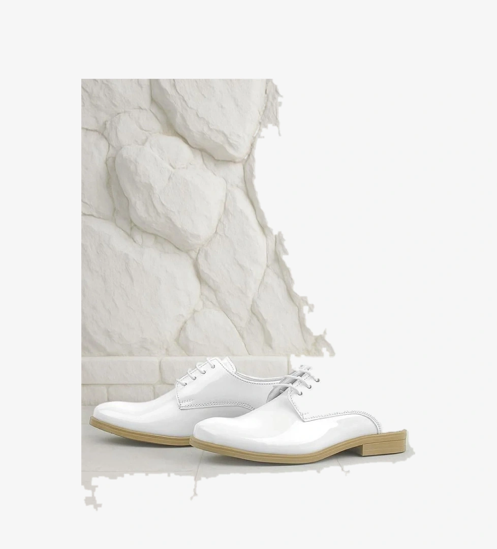 Beyaz Rugan Bağcıklı Oxford Çocuk Klasik Ayakkabısı - Görsel 1