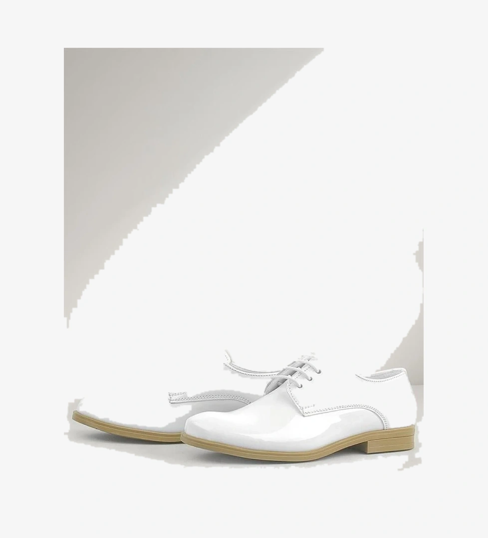Beyaz Rugan Bağcıklı Oxford Çocuk Klasik Ayakkabısı - Görsel 1