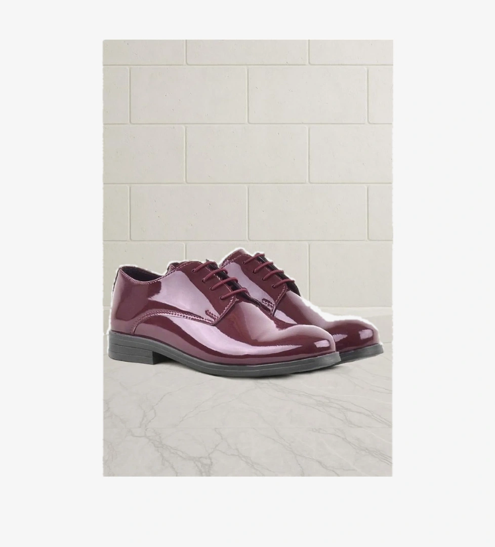 Bordo Rugan Bağcıklı Oxford Çocuk Okul Ayakkabısı - Görsel 1