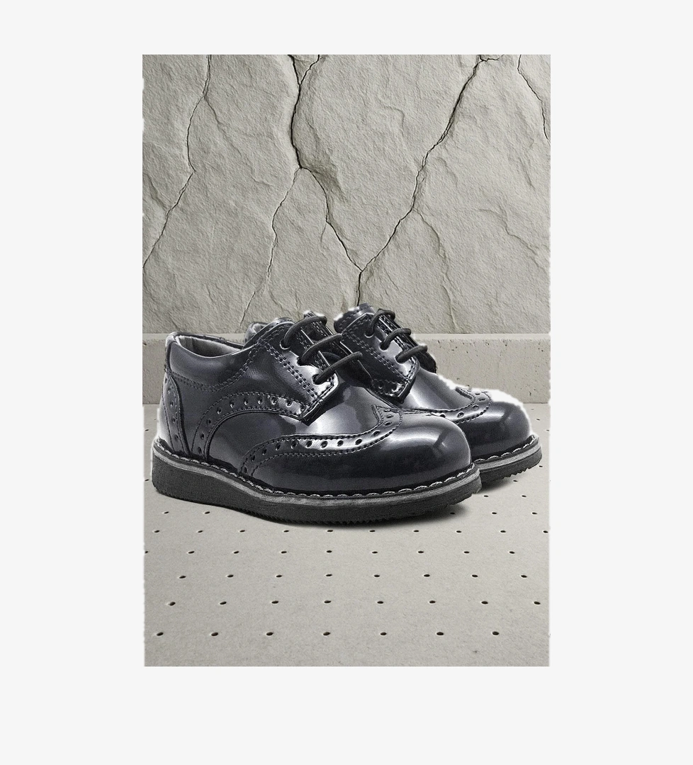 Rakerplus Hidra Siyah Rugan Lastik Bağcıklı Erkek Çocuk Klasik Ayakkabı model görseli