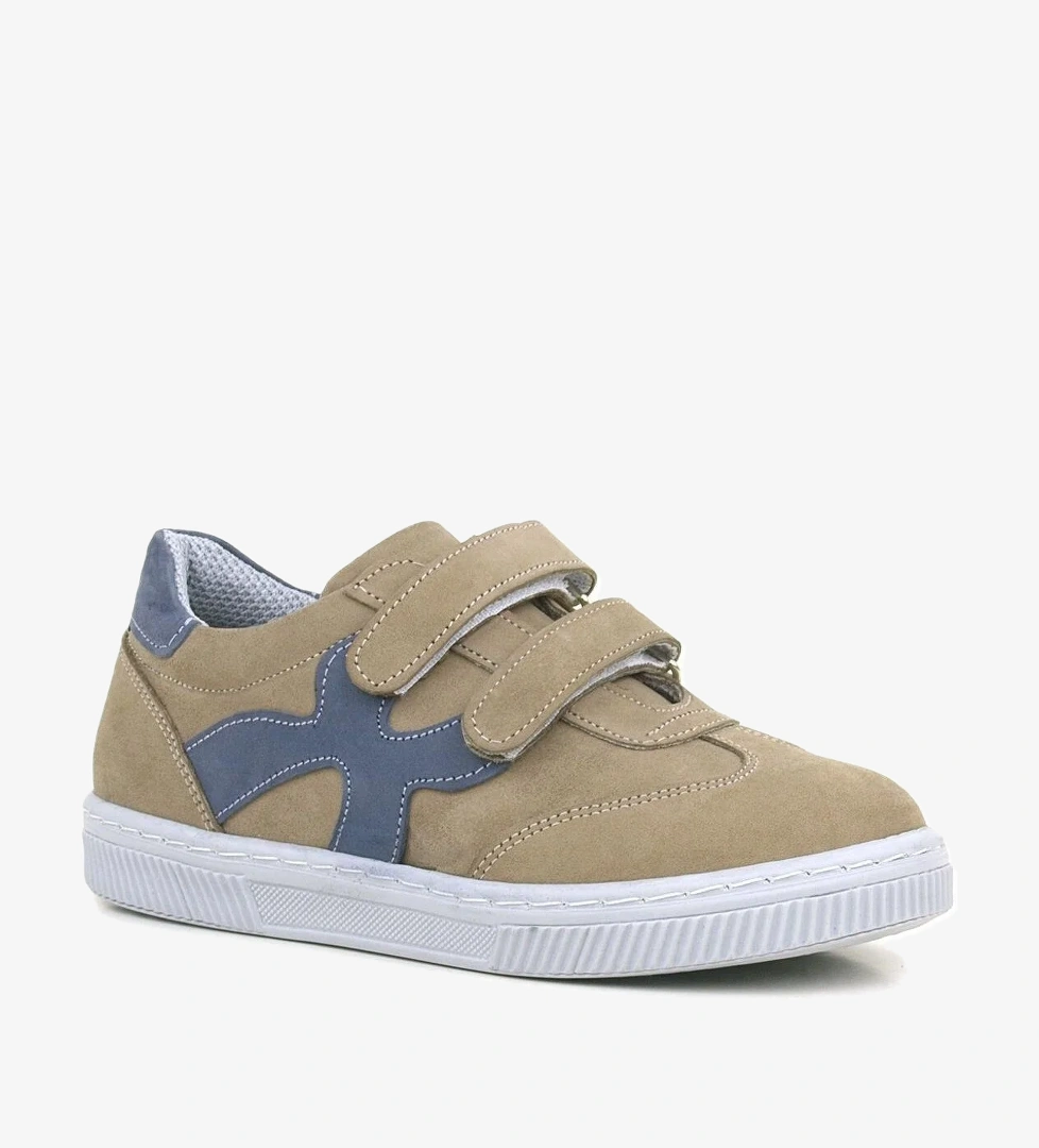 Hakiki Deri Kum Gri Cırtlı Çocuk Spor Ayakkabı - Görsel 1