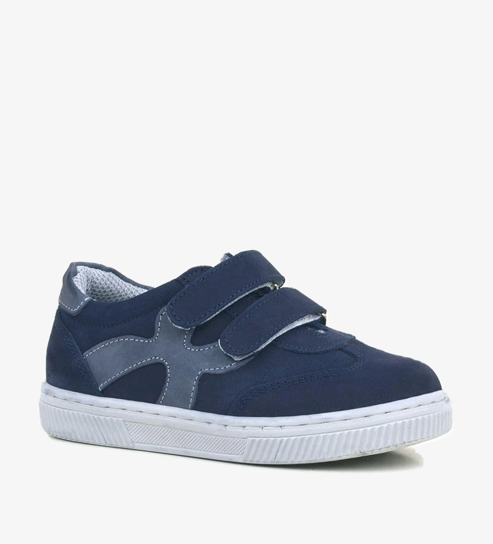 Hakiki Deri Lacivert Gri Cırtlı Çocuk Spor Ayakkabı - Görsel 1