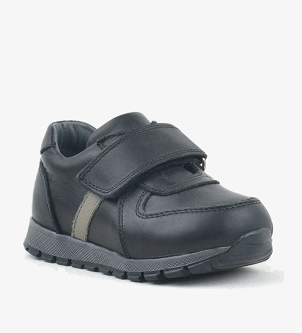 Hakiki Deri Siyah Cırtlı Bebek Spor Ayakkabı - Görsel 1