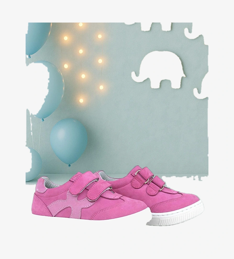 Hakiki Deri Fuşya Pembe Cırtlı Çocuk Spor Ayakkabı - Görsel 1