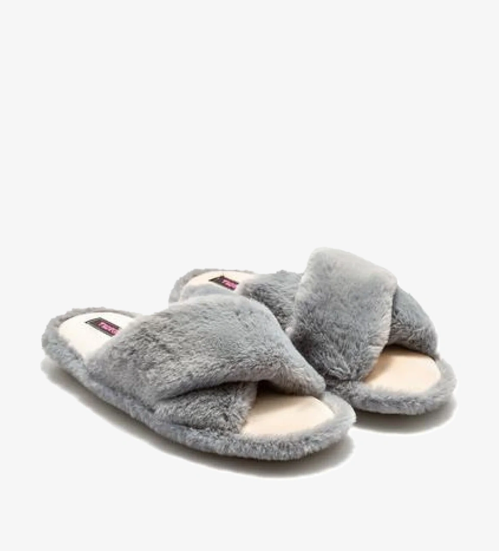 Twigy Çapraz Peluş Gri Kadın Panduf Terlik CC0183 - Görsel 1