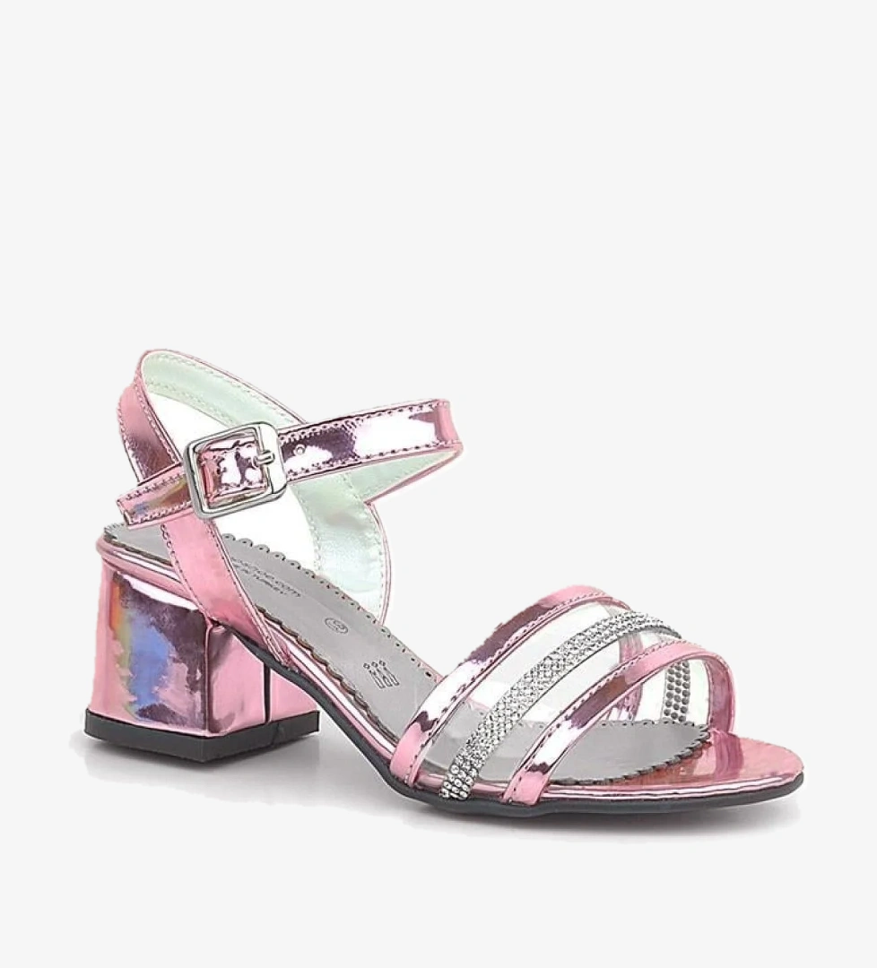 Hapshoe Kids Pembe Rugan Taşlı Kalın Kız Çocuk Abiye Topuklu Ayakkabı model görseli