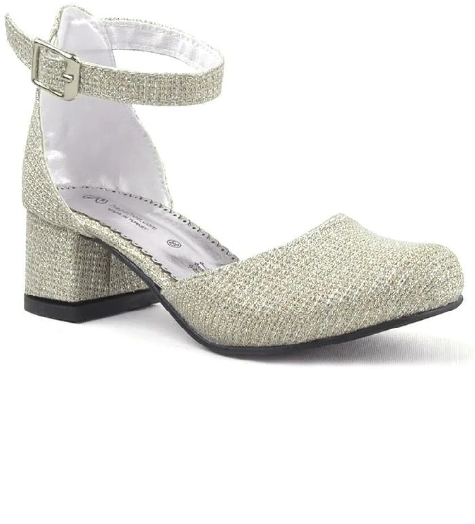 Hapshoe Kids Merida Gold Simli Kalın Topuklu Kız Çocuk Topuklu Ayakkabı model görseli