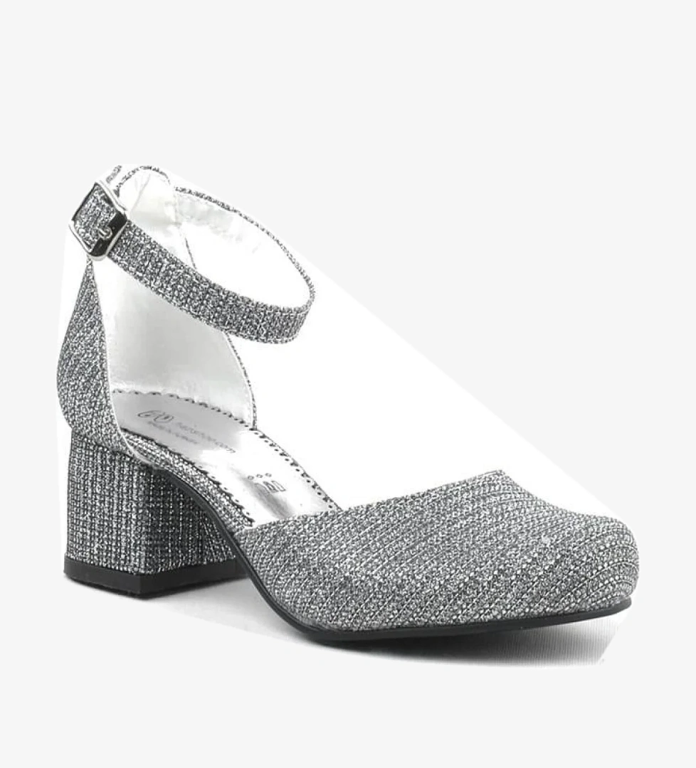 Hapshoe Kids Merida Platin Simli Kalın Topuklu Kız Çocuk Topuklu Ayakkabı model görseli