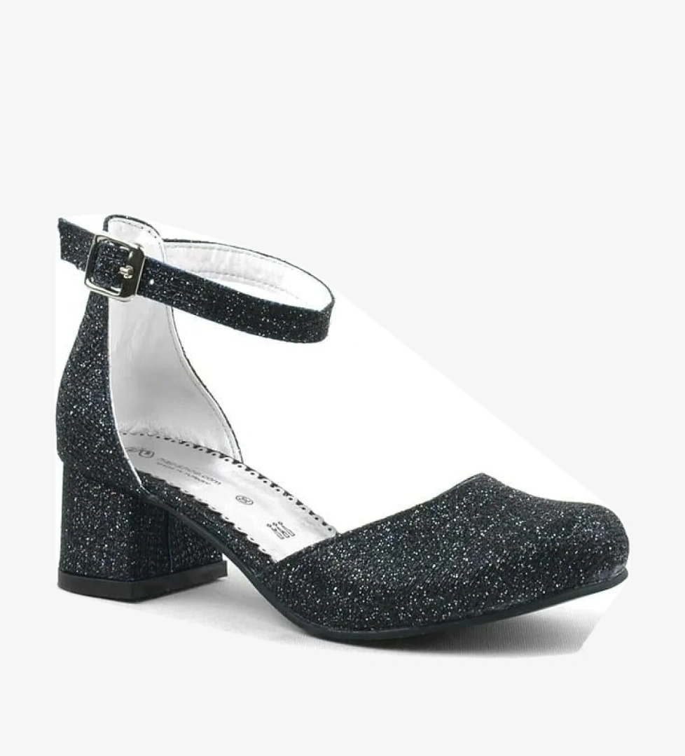 Hapshoe Kids Merida Siyah Simli Kalın Topuklu Kız Çocuk Topuklu Ayakkabı model görseli