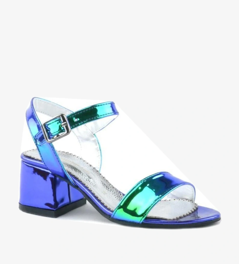 Pony Hologram Mor-Yeşil Kalın Topuklu Kız Çocuk Abiye Ayakkabı - Görsel 1