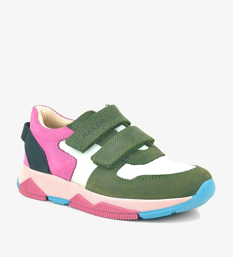 Hakiki Deri Yeşil Pembe Çocuk Sneakers Spor Ayakkabı - Görsel 1