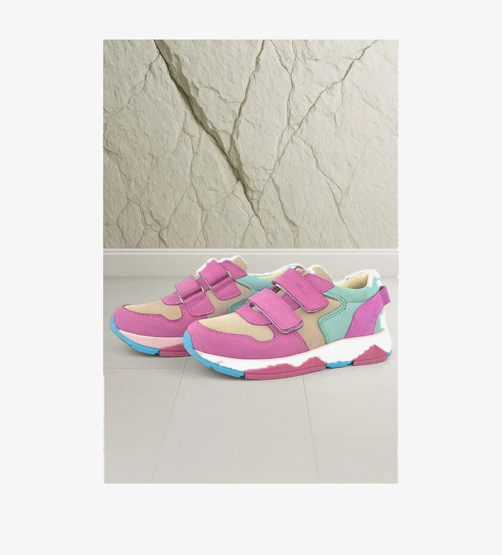 Hakiki Deri Fuşya Pembe Çocuk Sneakers Spor Ayakkabı - Görsel 1