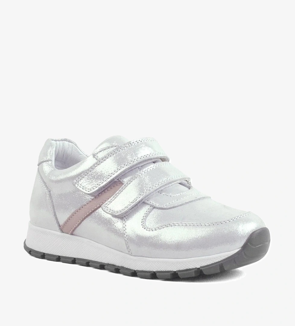 Hakiki Deri Gümüş Cırtlı Kız Çocuk Spor Ayakkabı - Görsel 1