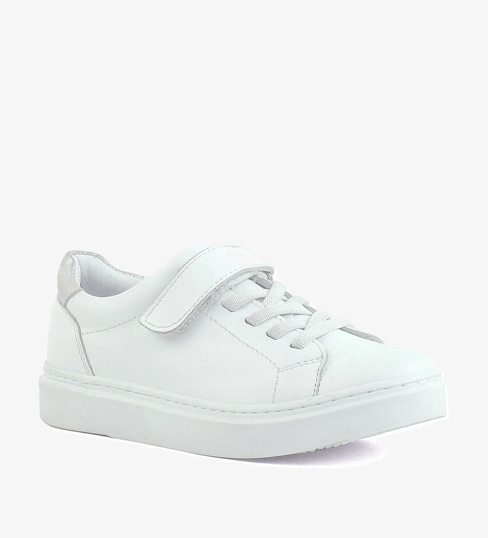 Hakiki Deri Beyaz Cırtlı Bağcıklı Kız Çocuk Sneakers - Görsel 1