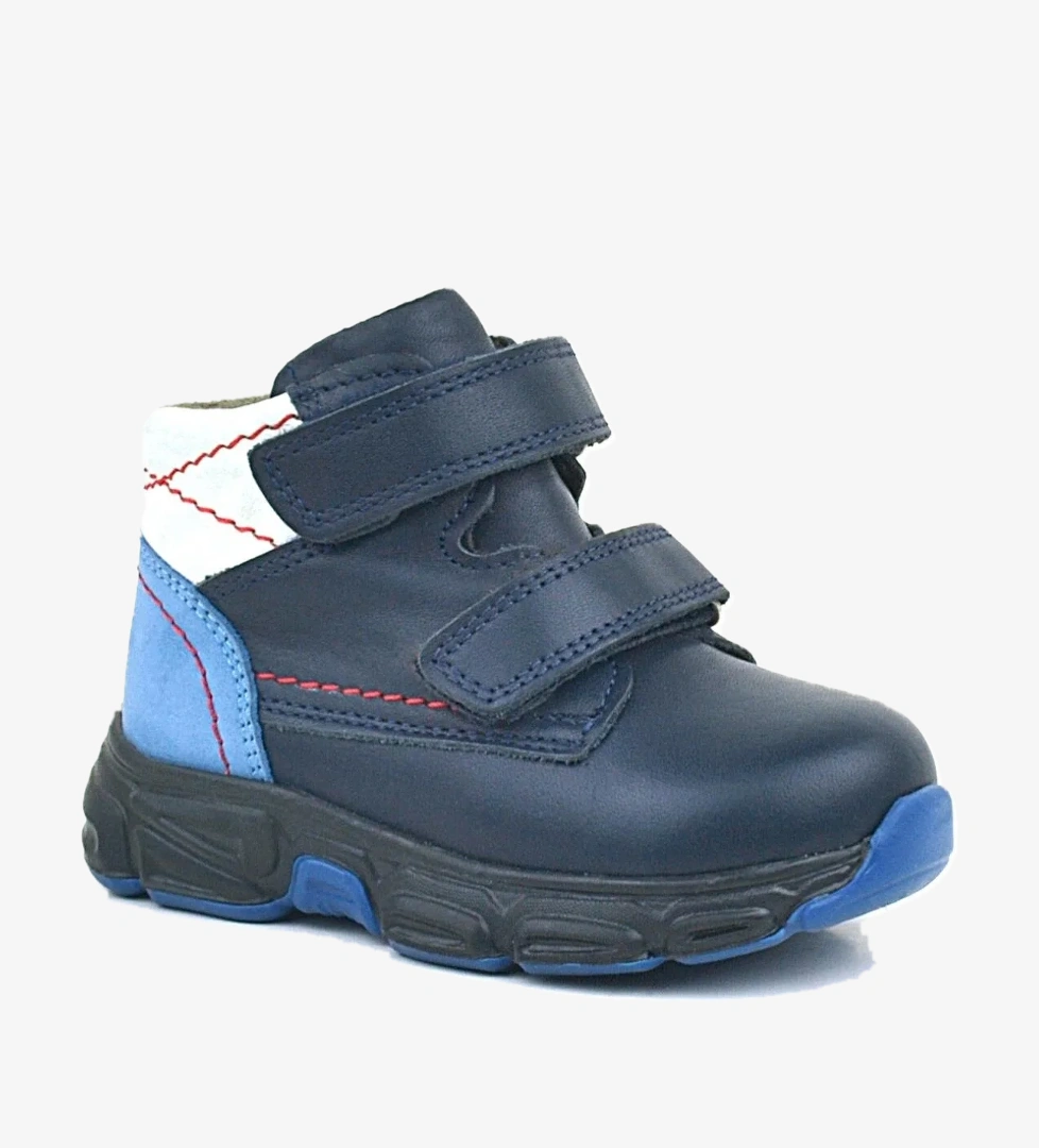 Hakiki Deri Lacivert Cilt Kürklü Bebek Spor Bot Ayakkabı - Görsel 1