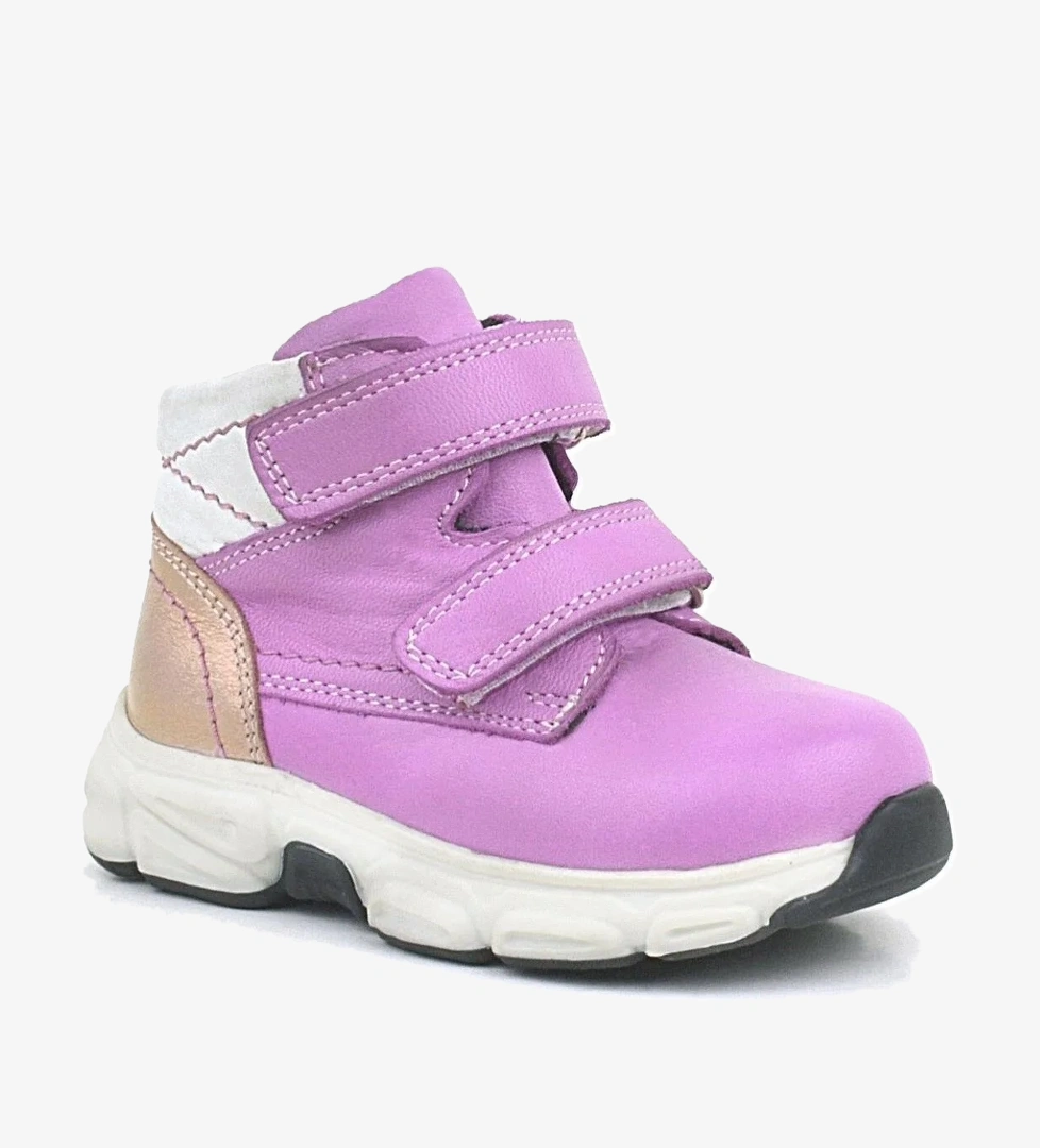 Hakiki Deri Fuşya Pembe Cırtlı Kız Bebek Bot Ayakkabı - Görsel 1