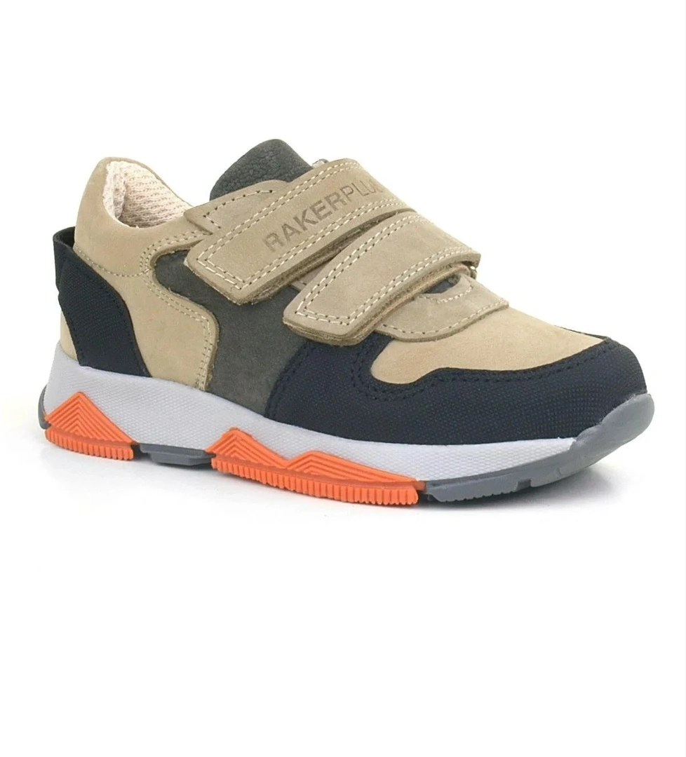 Hakiki Deri Kum Gri Siyah Çocuk Sneakers Spor Ayakkabı - Görsel 1