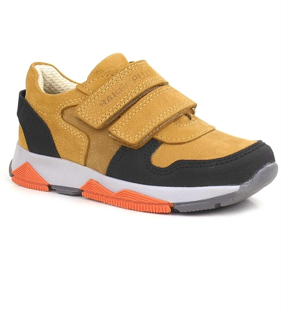 Hakiki Deri Sarı Siyah Çocuk Sneakers Spor Ayakkabı - Görsel 1