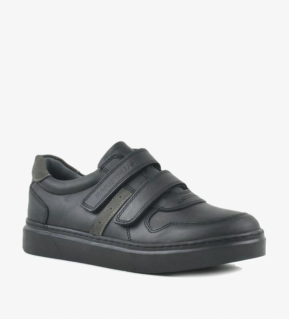 Hakiki Deri Siyah Cırtlı Erkek Çocuk Sneaker Ayakkabı - Görsel 1