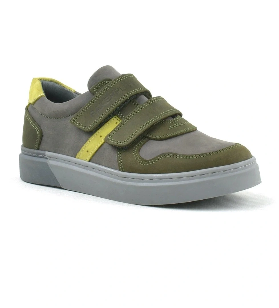 Hakiki Deri Haki Gri Cırtlı Erkek Çocuk Sneaker - Görsel 1