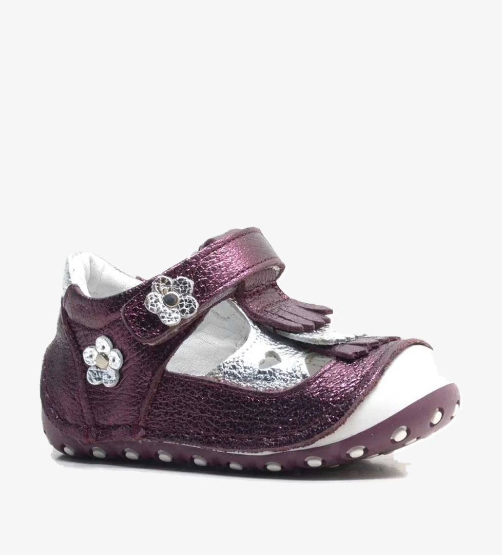 Nino Hakiki Deri Püsküllü Bordo Cırtlı Yazlık İlk Adım Ayakkabı model görseli