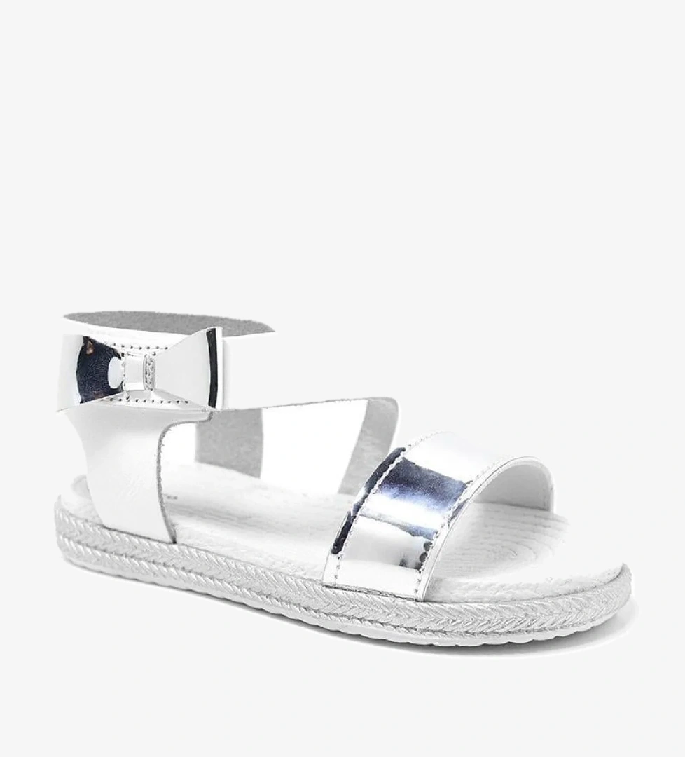 Artico Elenis Hakiki Deri Beyaz Gümüş Kız Bebek Sandalet - Görsel 1