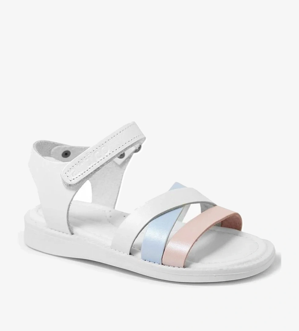 Artico Alexia Hakiki Deri Vaketa Pembe Beyaz Kız Bebek Sandalet - Görsel 1