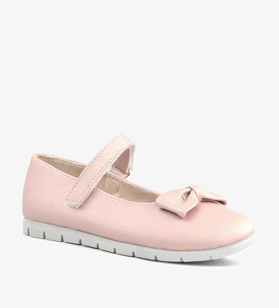 Rakerplus Pudra Pembe Fiyonklu Cırtlı Kız Çocuk Babet Ayakkabı model görseli