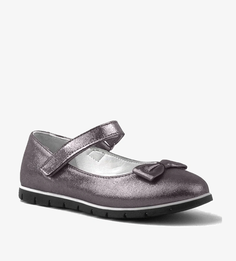 Rakerplus Hakiki Deri Platin Gri Cırtlı Kız Çocuk Babet Ayakkabı model görseli