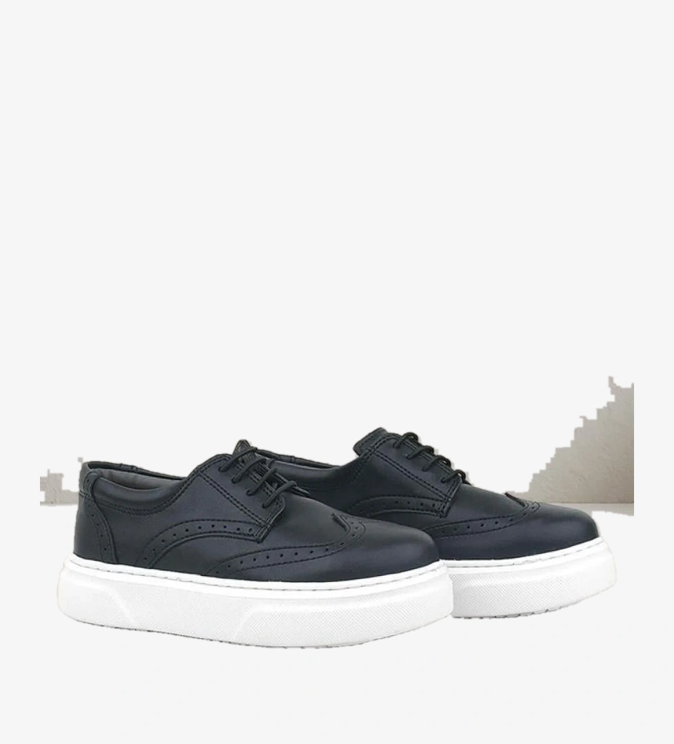 Siyah Beyaz Taban Oxford Çocuk Klasik Ayakkabı - Görsel 1