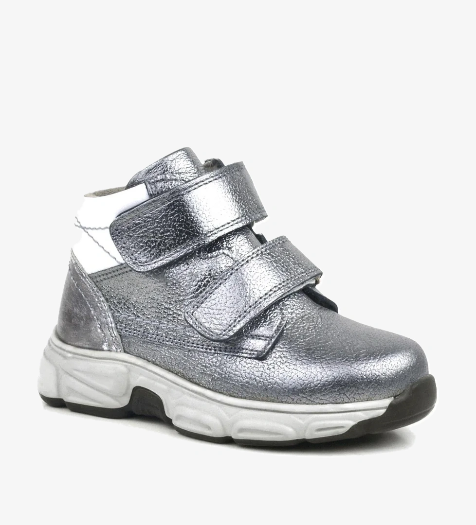 Hakiki Deri Platin Gri Cırtlı Kürklü Kız Çocuk Spor Bot - Görsel 1